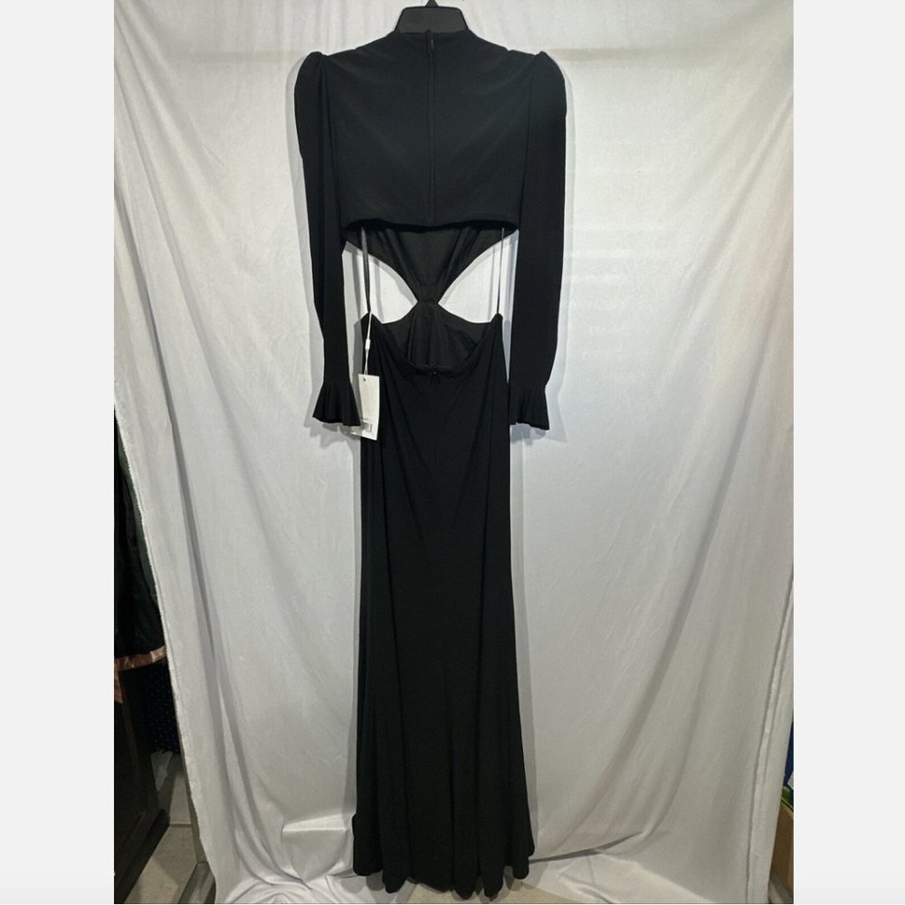 NWT $398 Mac Duggal Long Sleeve‎ Puff Shoulder Cut Out Gown Black [ SZ 6 ] #Q449 - Picture 10 of 16
